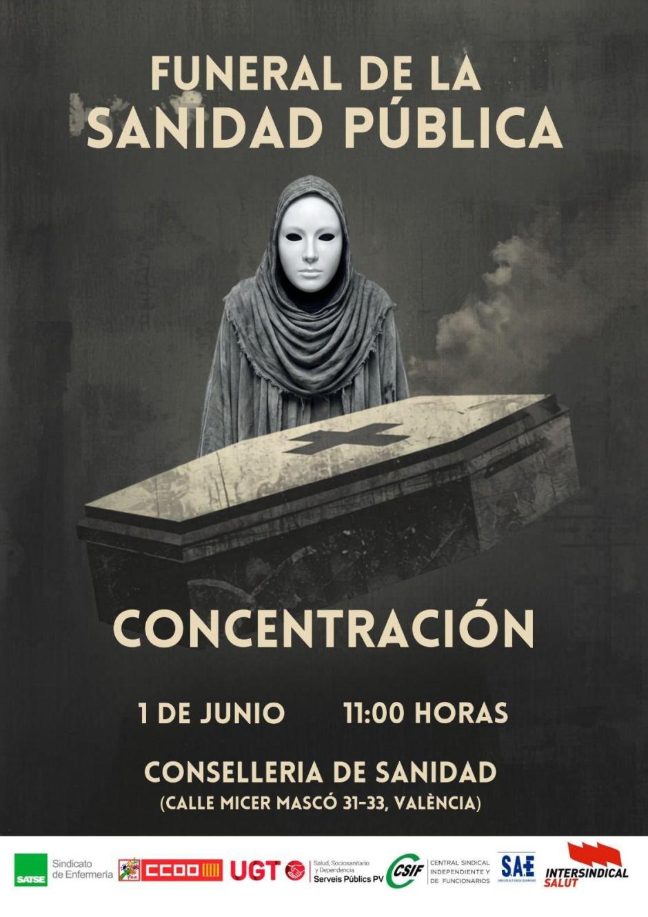 Imagen del cartel difundido por los sindicatos para llamar a las protestas en el sector de la sanidad valenciana
