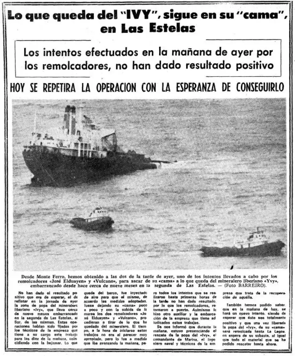 Página del Faro de Vigo que informa de los trabajos de rescate del Ivy