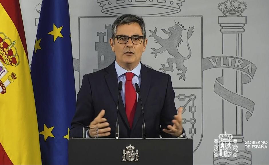 El ministro Félix Bolaños, durante su declaración en la Moncloa