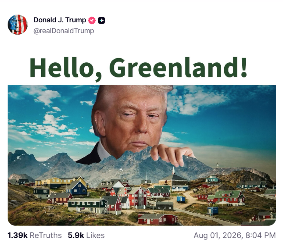 Post de Donald Trump sobre Groenlandia en su red social