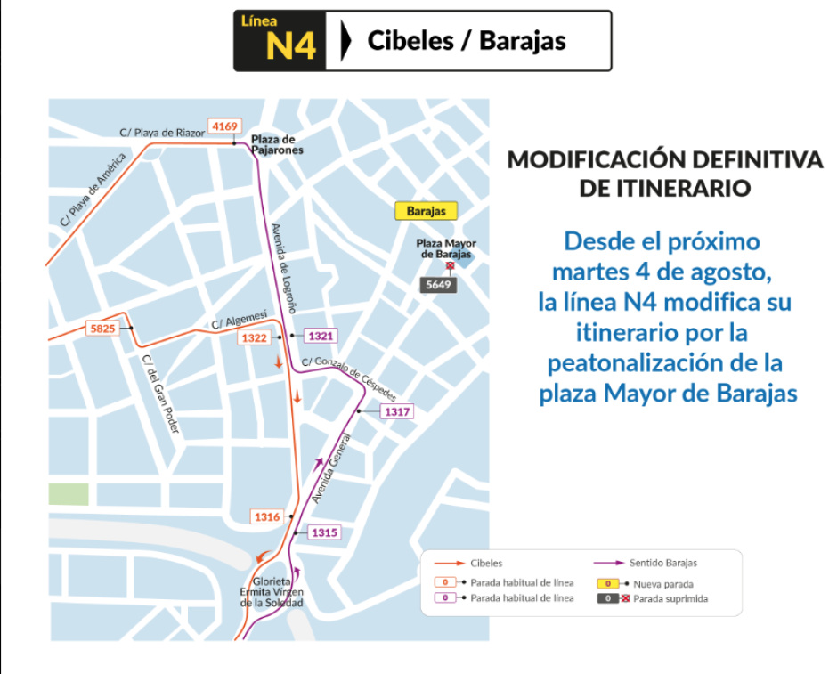 Modificación definitiva de itinerario de la línea N4