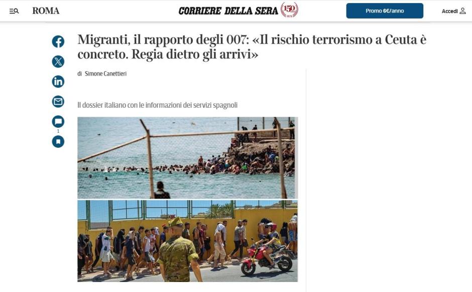 Captura de pantalla de la noticia publicada por 'Corriere della Sera'