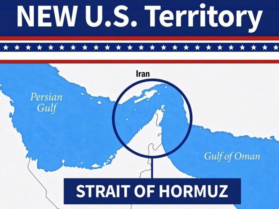 Publicación de Trump en Truth Social en la que declara el estrecho de Ormuz como nuevo territorio estadounidense