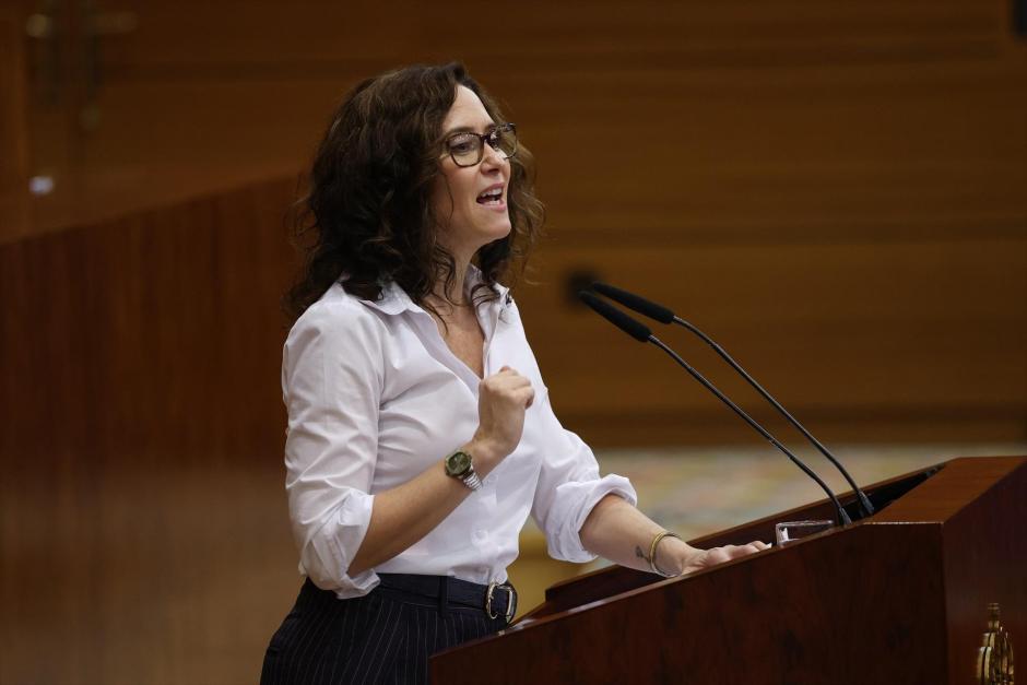 La presidenta de la Comunidad de Madrid, Isabel Díaz Ayuso, durante el debate sobre el Estado de la Región en la Asamblea de Madrid, a 11 de septiembre de 2026.