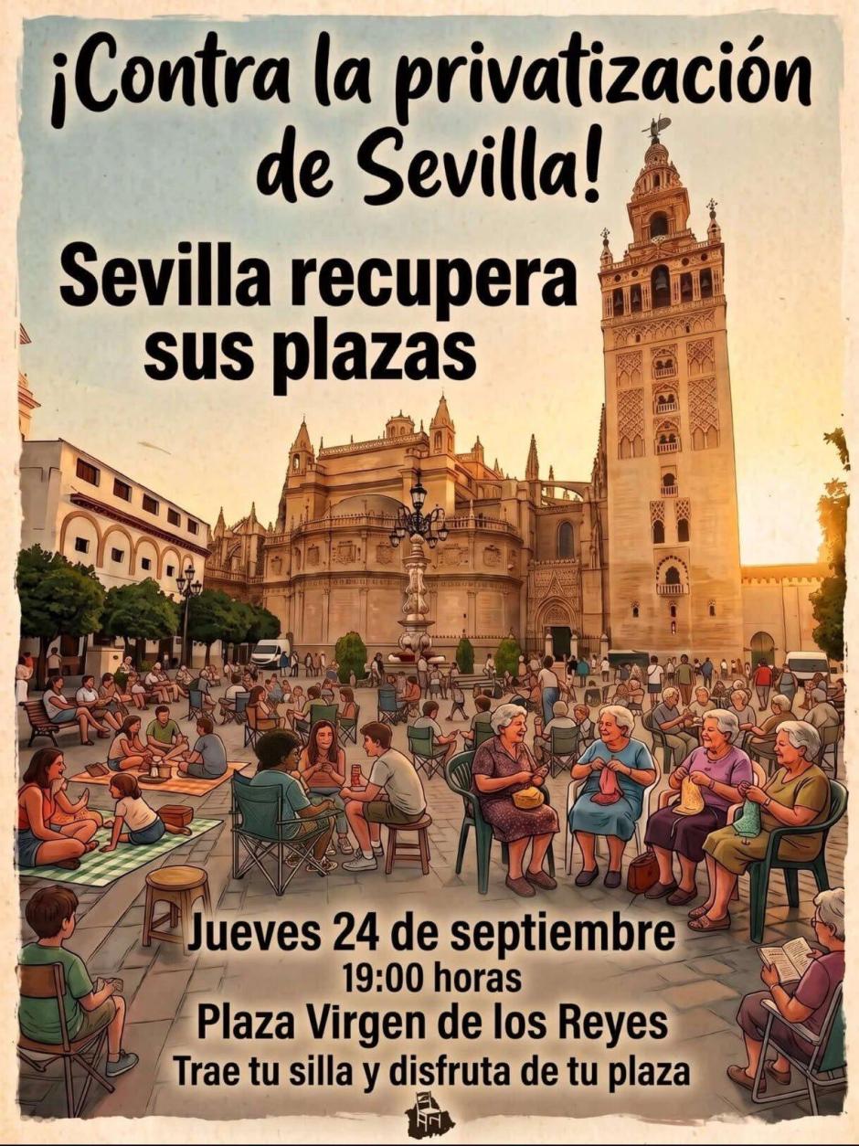 Cartel de la convocatoria de protesta contra la cena celebrada a los pies de la Giralda