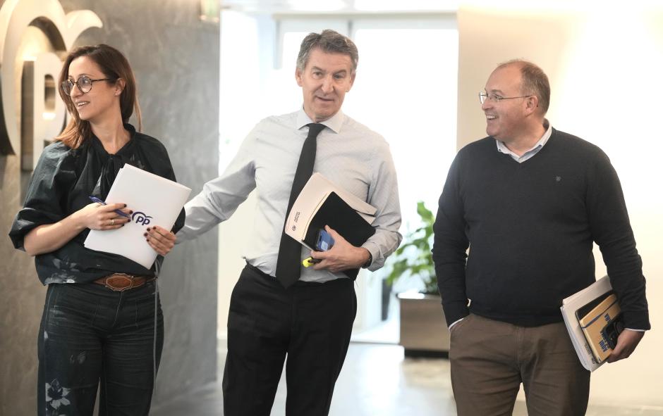 El presidente del PP, Alberto Núñez Feijóo y el secretario general del partido, Miguel Tellado