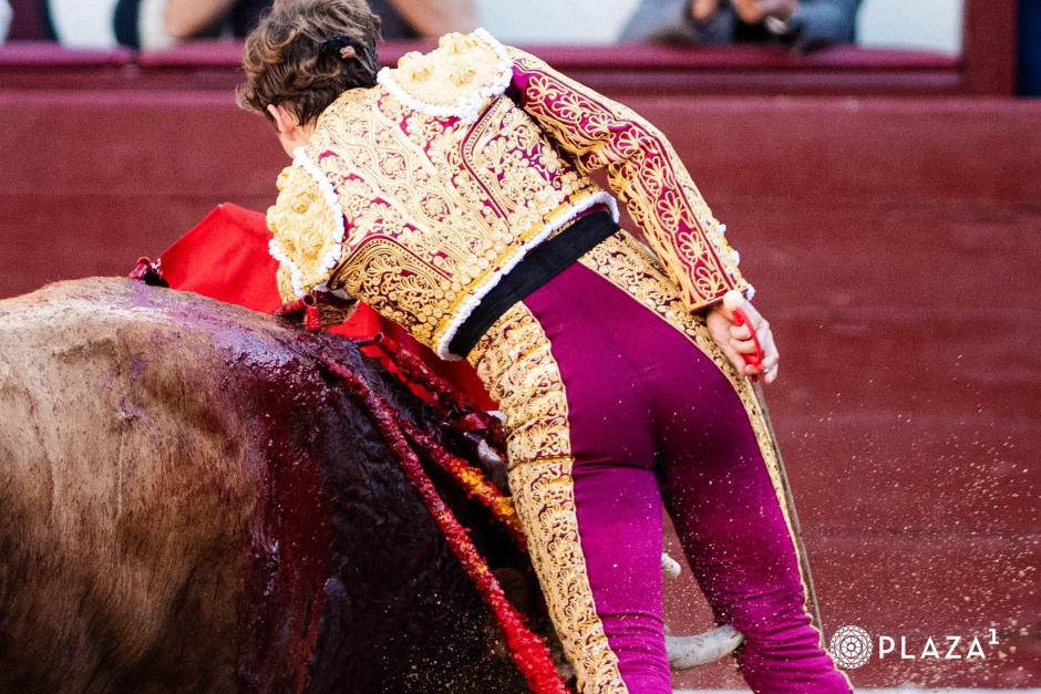 Álvaro Serrano durante la cogida
