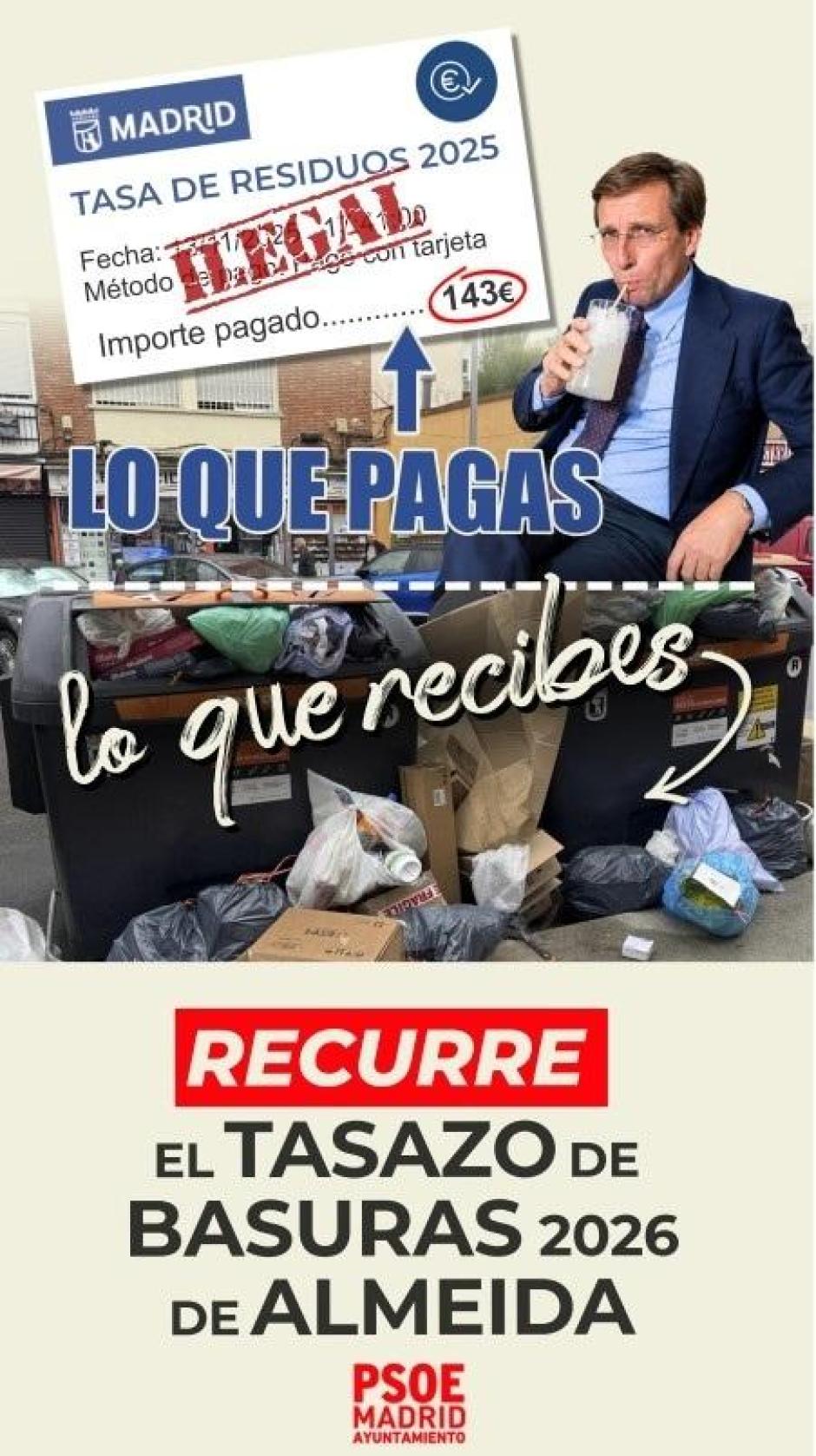 El  lanza una campaña para reclamar la tasa de basuras de la capital bajo el lema de 'Almeida te debe pasta'