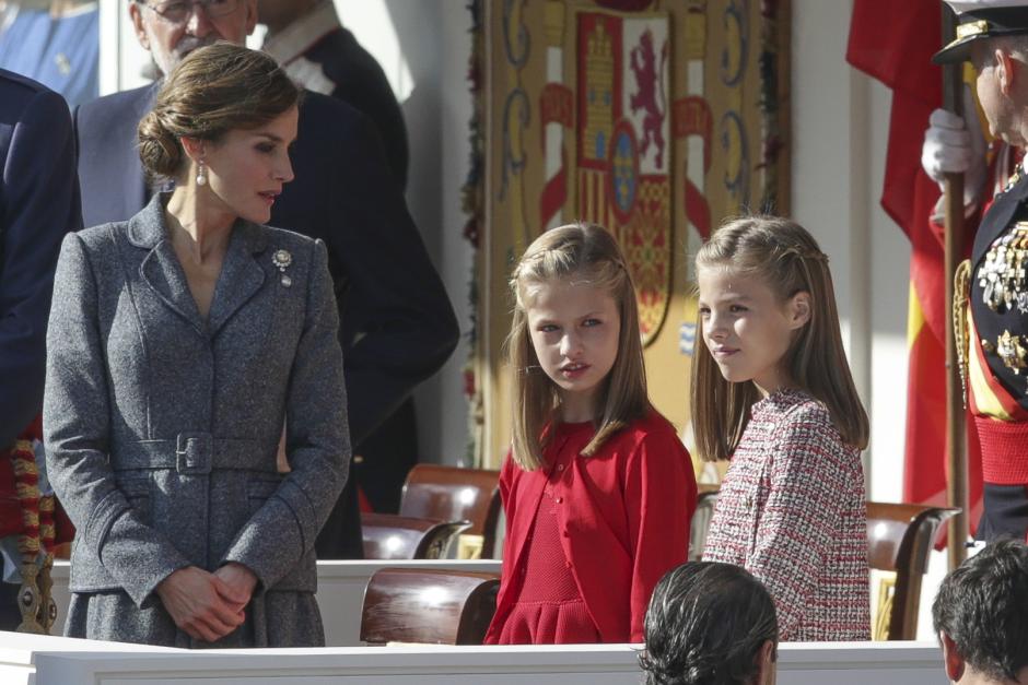 Spanish Queen Letizia Ortiz and their daughters princesses Leonor and Sofia de Borbon attending a military parade, during the known as Dia de la Hispanidad, Spain's National Day, in Madrid, on Thursday 12nd October, 2017.