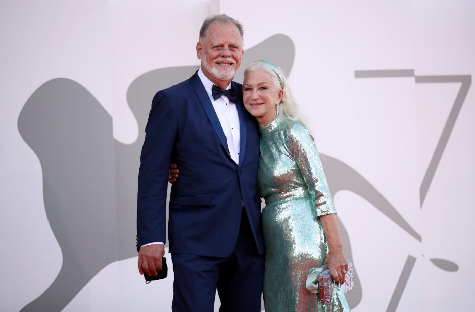 Actress Helen Mirren and director Taylor Hackford at the premiere of the film ' Parallel Mothers / Madre Parelelas ' during the opening ceremony of the 78th edition of the Venice Film Festival in Venice, Italy, Wednesday, Sep, 1, 2021.