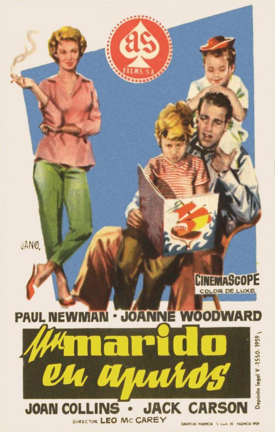 Cartel español de la película «Un marido en apuros», protagonizada por Paul Newman y Joanne Woodward