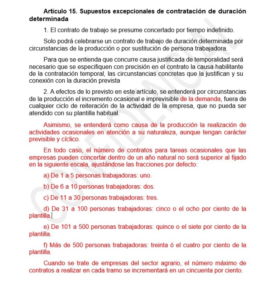 Propuesta que el Gobierno ha enviado a los agentes sociales