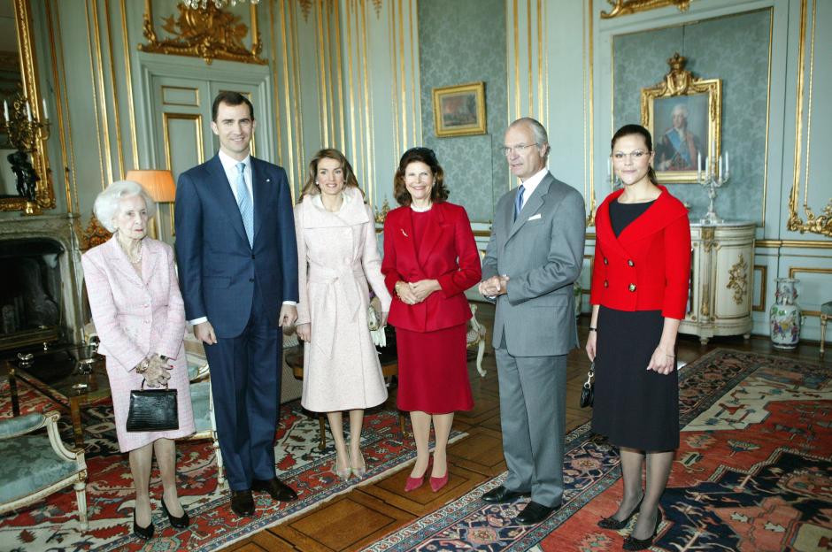 Los entonces Príncipes de Asturias, con Lilian de Suecia, los Reyes Silvia y Carlos Gustavo y la Princesa Victoria.