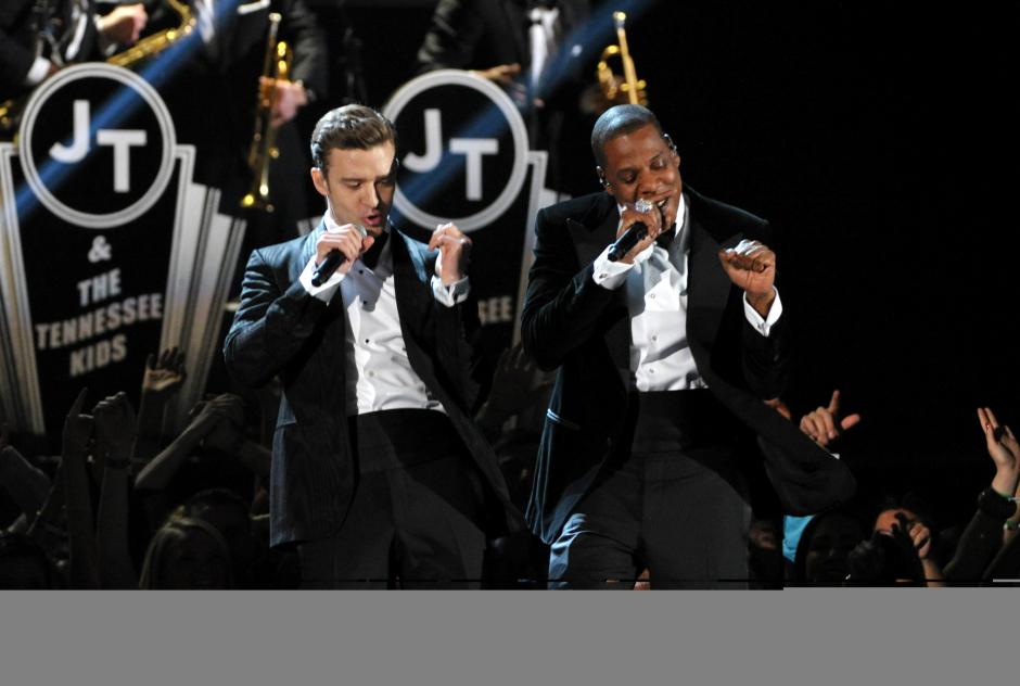Justin Timberlake y Jay-Z actuando en la gala de los Premios Grammy en 2013