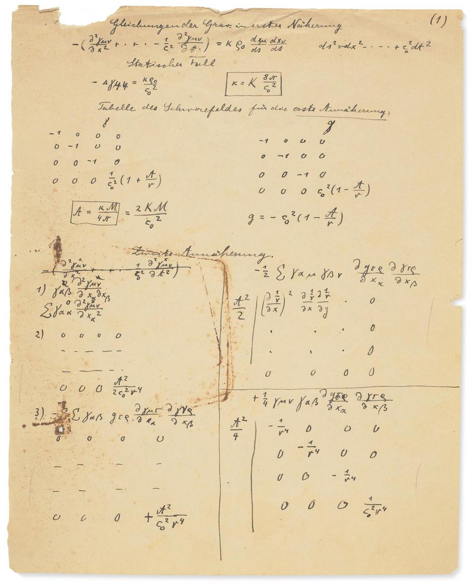 Manuscrito de Einstein sobre la teoría de la relatividad general