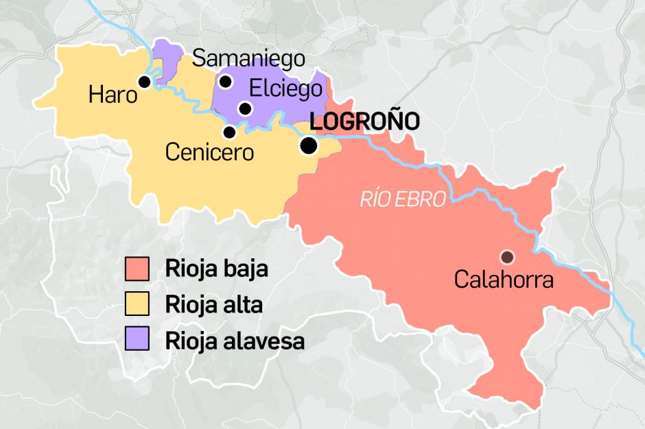 Mapa de las zonas de la Denominación de Origen La Rioja