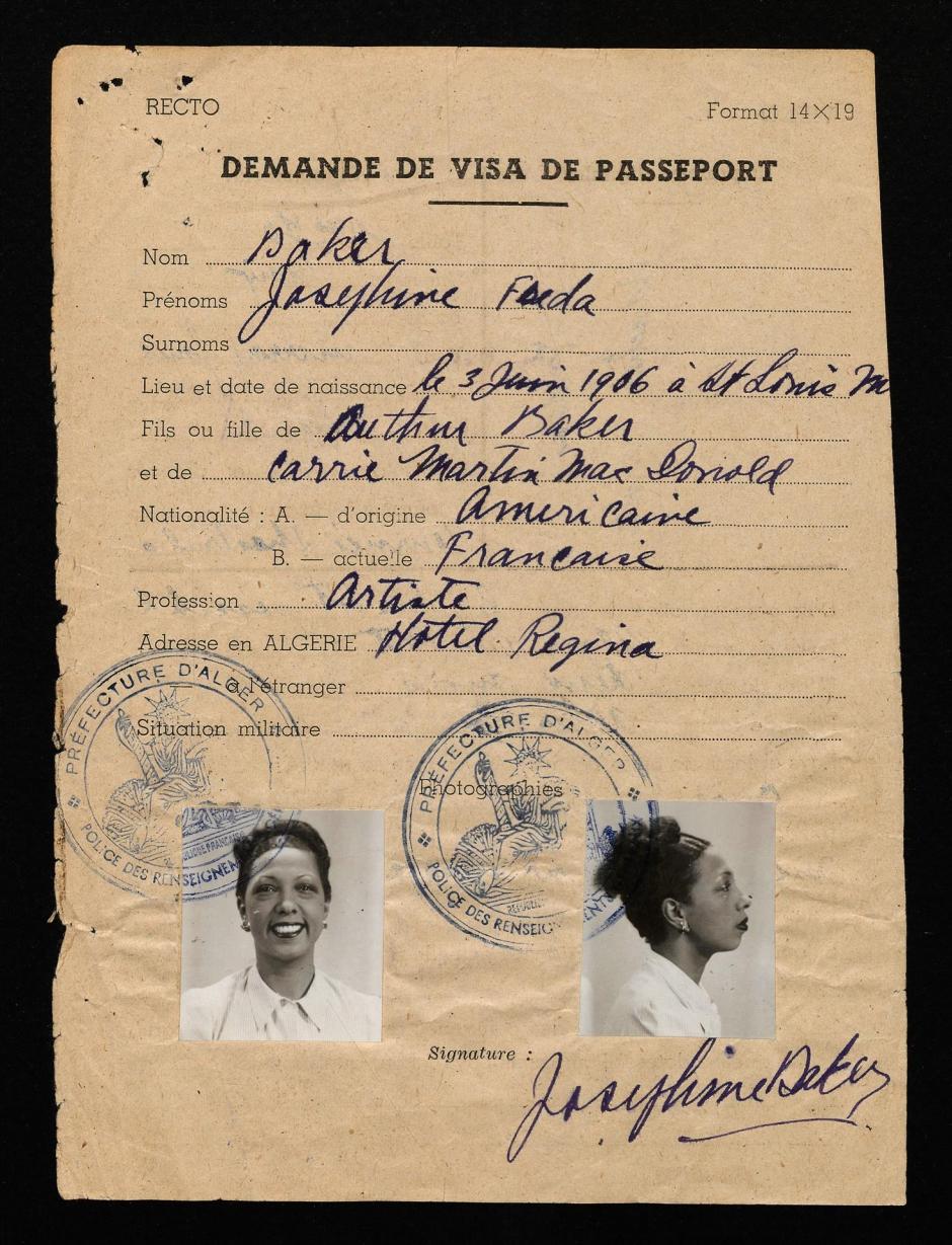 Solicitud de visado de pasaporte de Josephine Baker
