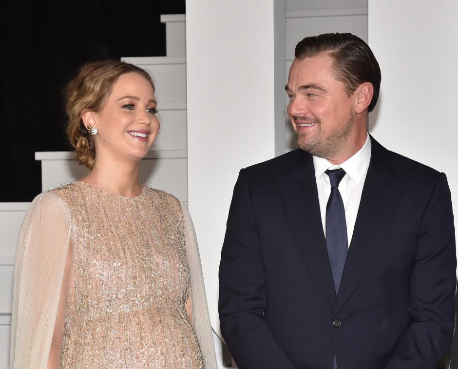 La actriz Jennifer Lawrence y el actor Leonardo Dicaprio en el estreno de su película 'No mires arriba'
