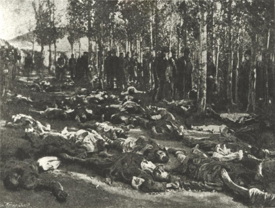 Foto representando a las víctimas de la masacre de armenios en Erzurum (actual Turquía), 30 de octubre de 1895