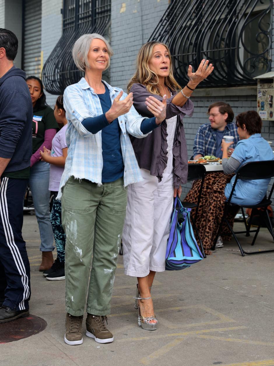 Actresses Sarah Jessica Parker and Cynthia Nixon  filming scenes at the "And Just Like That" set in NYC