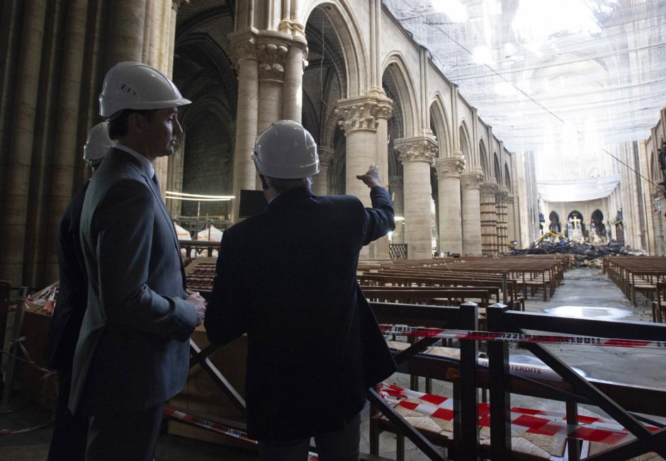 El primer ministro canadiense, Justin Trudeau, visita las obras de restauración de Notre Dame en 2019