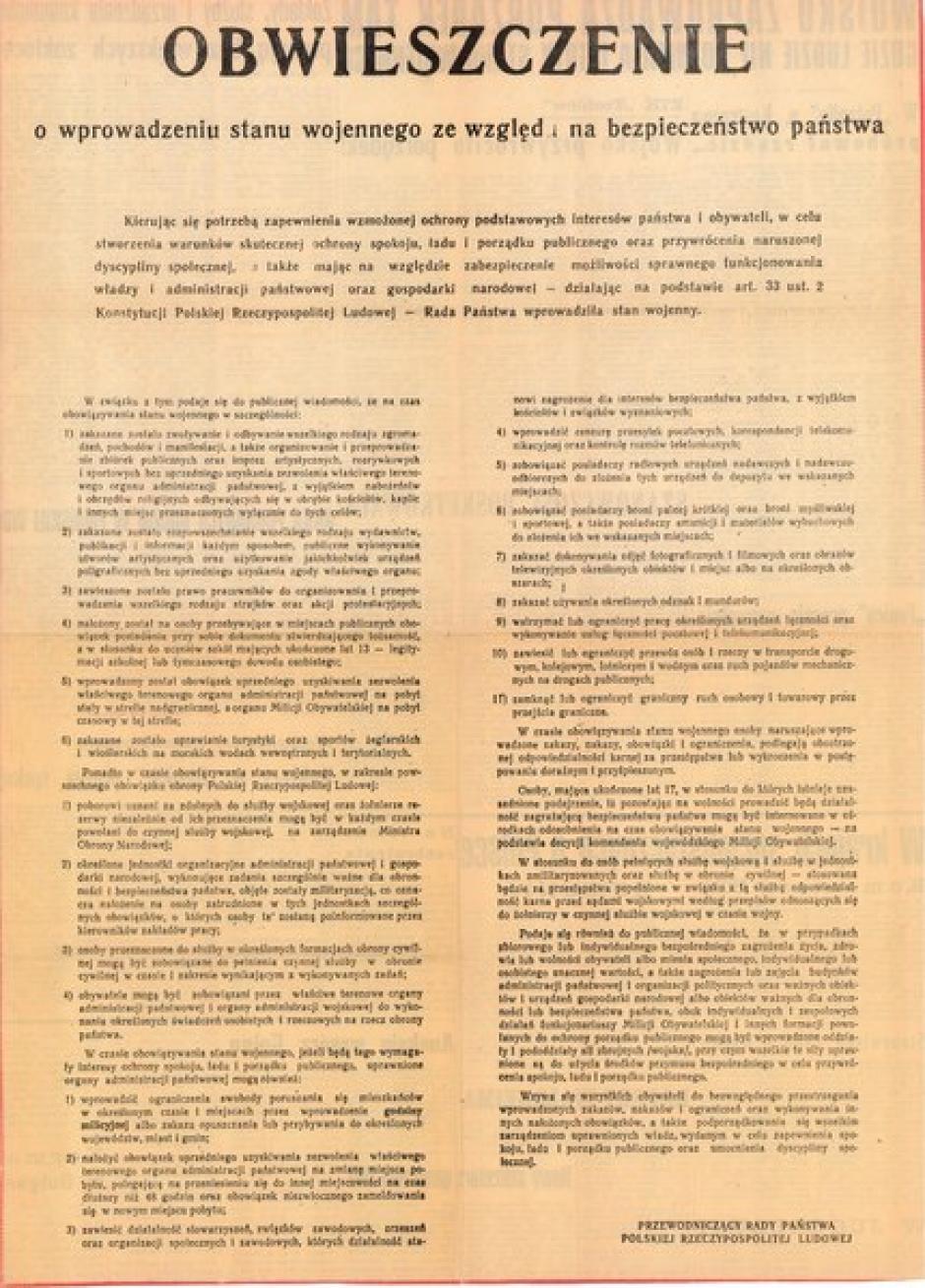 El anuncio sobre la introducción de la ley marcial, 1981