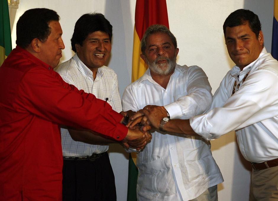 Hugo Chávez y expresidentes Evo Morales, Ignacio Lula da Silva y Rafael Correa