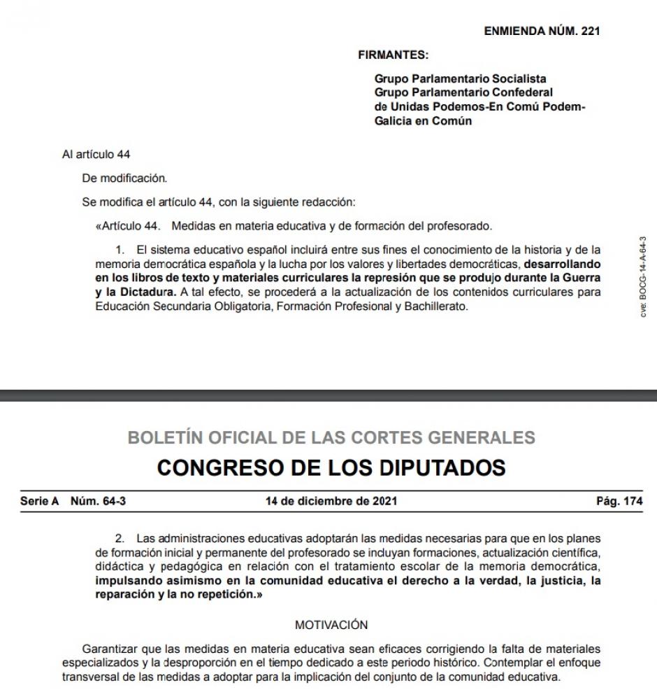La enmienda del PSOE y Unidas Podemos. En negrita, los añadidos al proyecto de ley originario