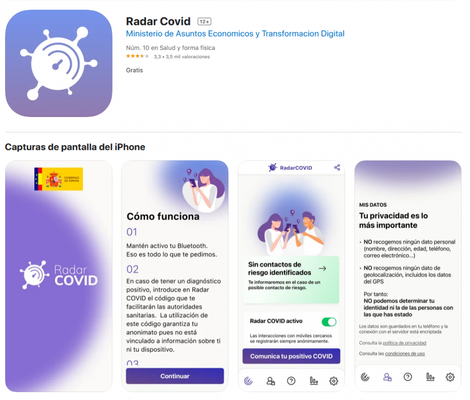 Radar Covid para iOS no tiene buenas valoraciones