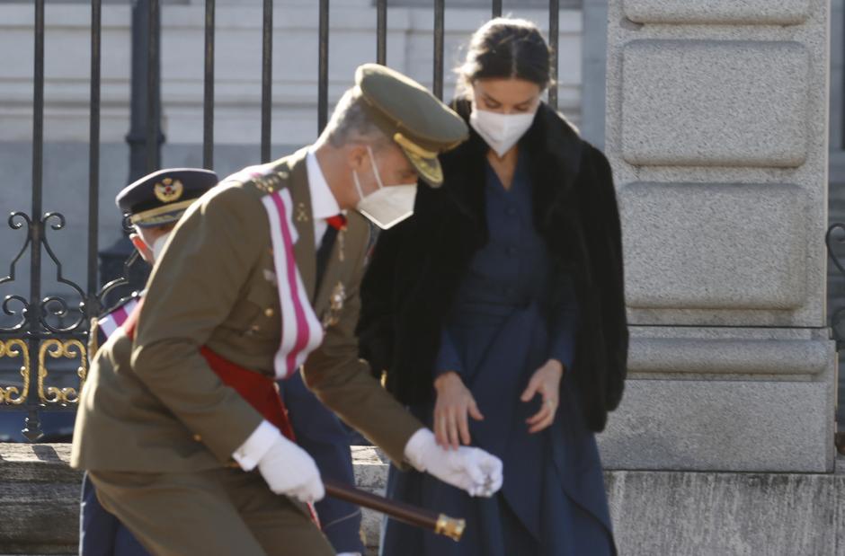 Spanish King Felipe VI and Letizia Ortiz  during the Military Easter 2022 at RoyalPalace in Madrid on Thursday 6th January 2022.