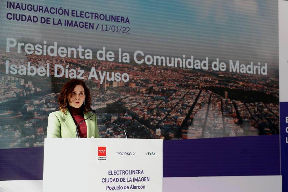 La presidenta de la Comunidad de Madrid, Isabel Díaz Ayuso, durante su intervención