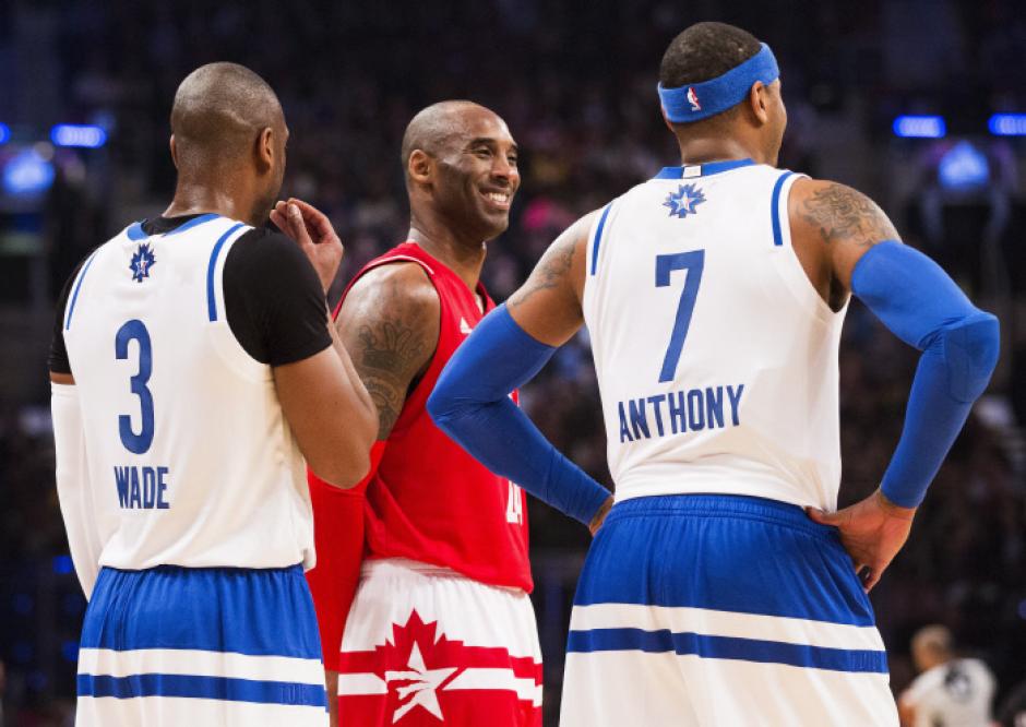 Dwyane Wade junto a Kobe Bryant y Carmelo Anthony en el All Star Game