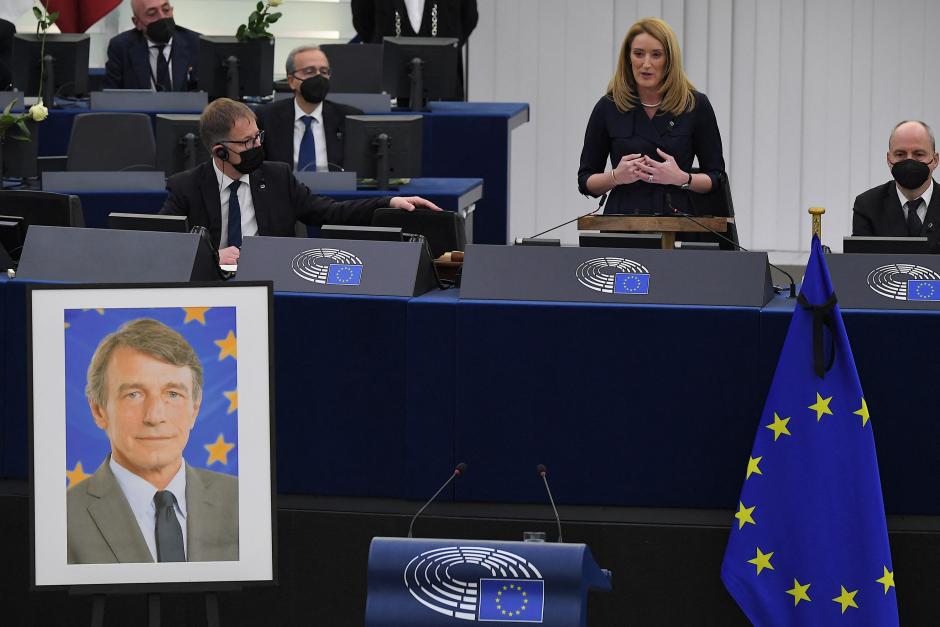 Roberta Metsola nueva presidente del Parlamento Europeo, durante su discurso de apertura