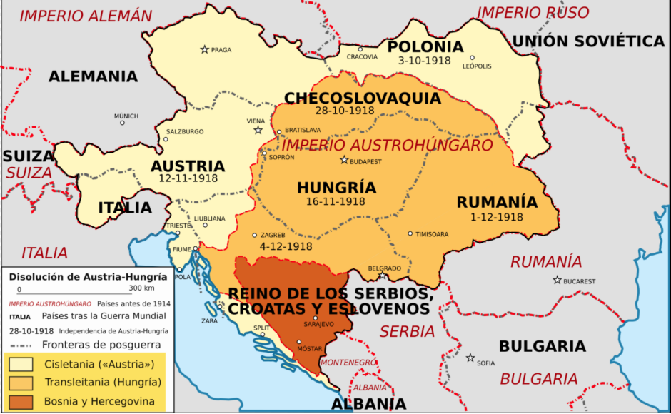 Nuevas fronteras de Hungría a principios de 1919