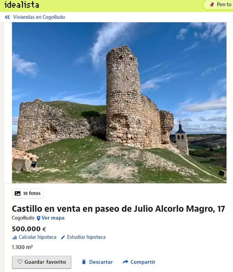 Anuncio del castillo de Cogolludo, a la venta en Idealista
