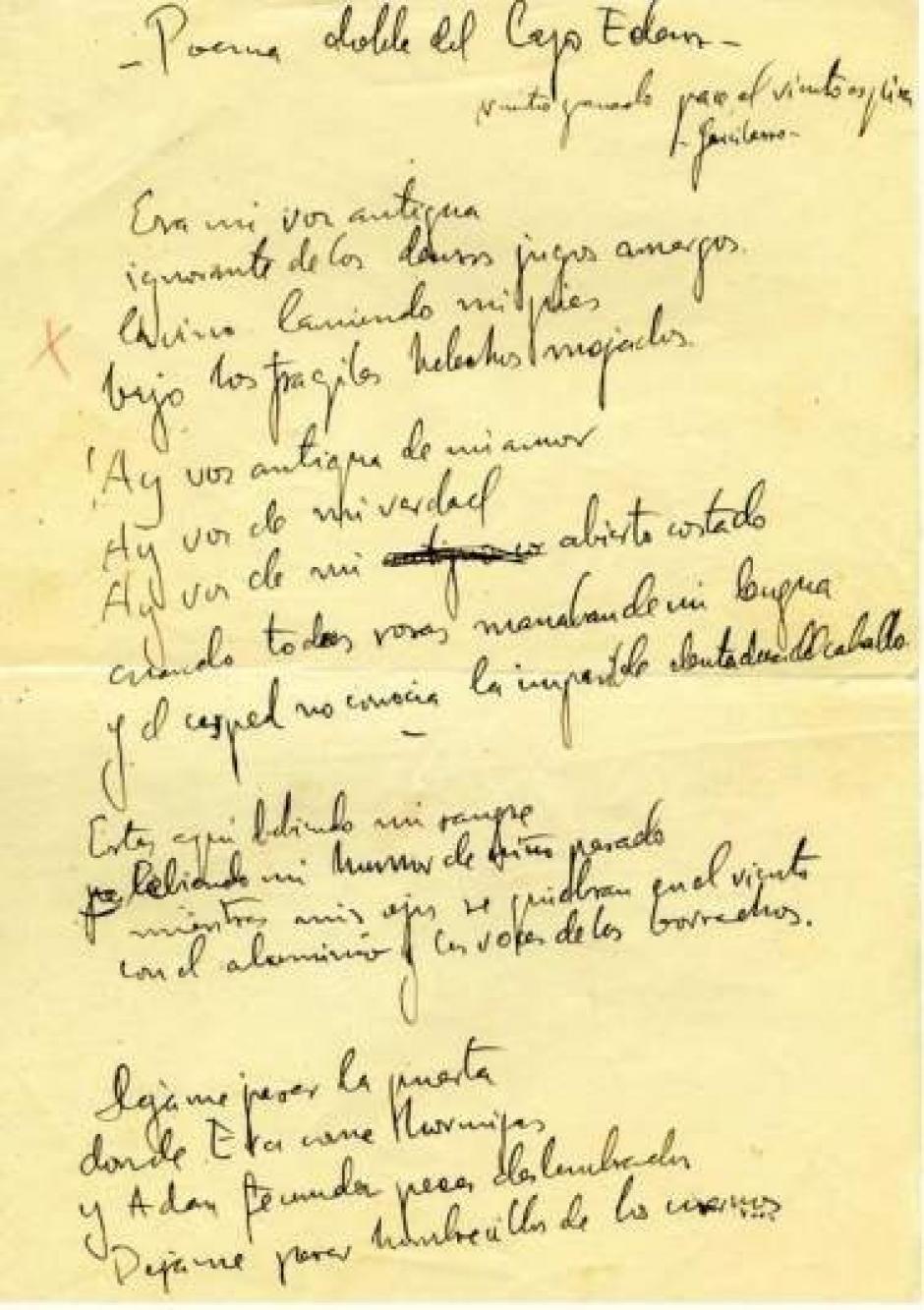 Poema manuscrito del poeta