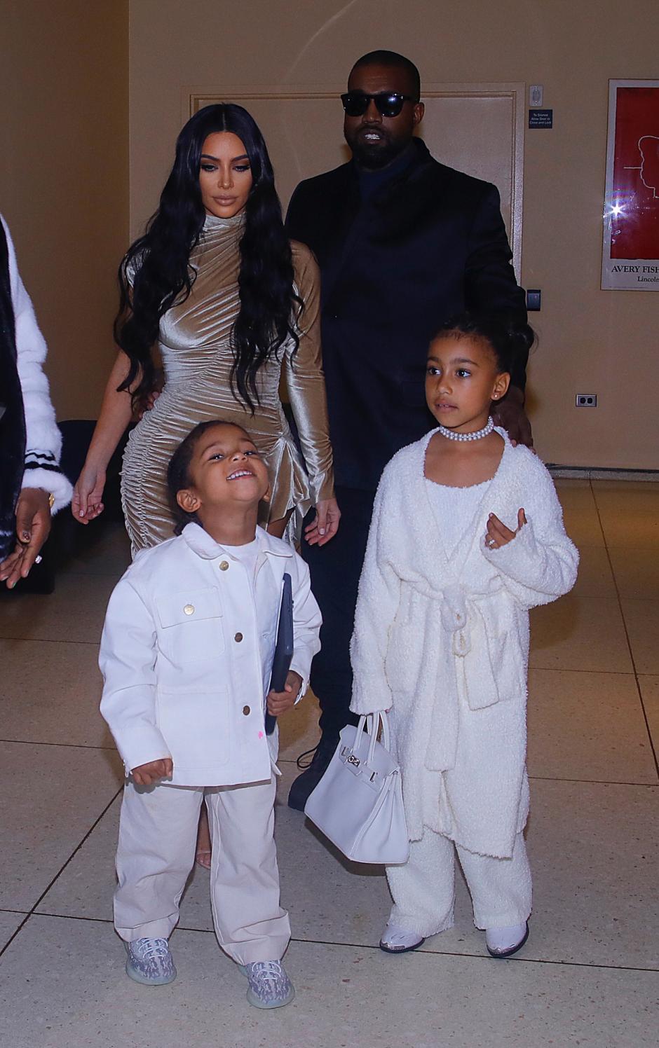 Kim Kardashian and Kanye West with North and Saint in NYC
