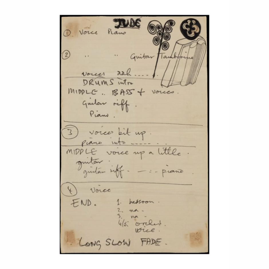 Manuscrito de la canción 'Hey Jude' de Paul McCartney