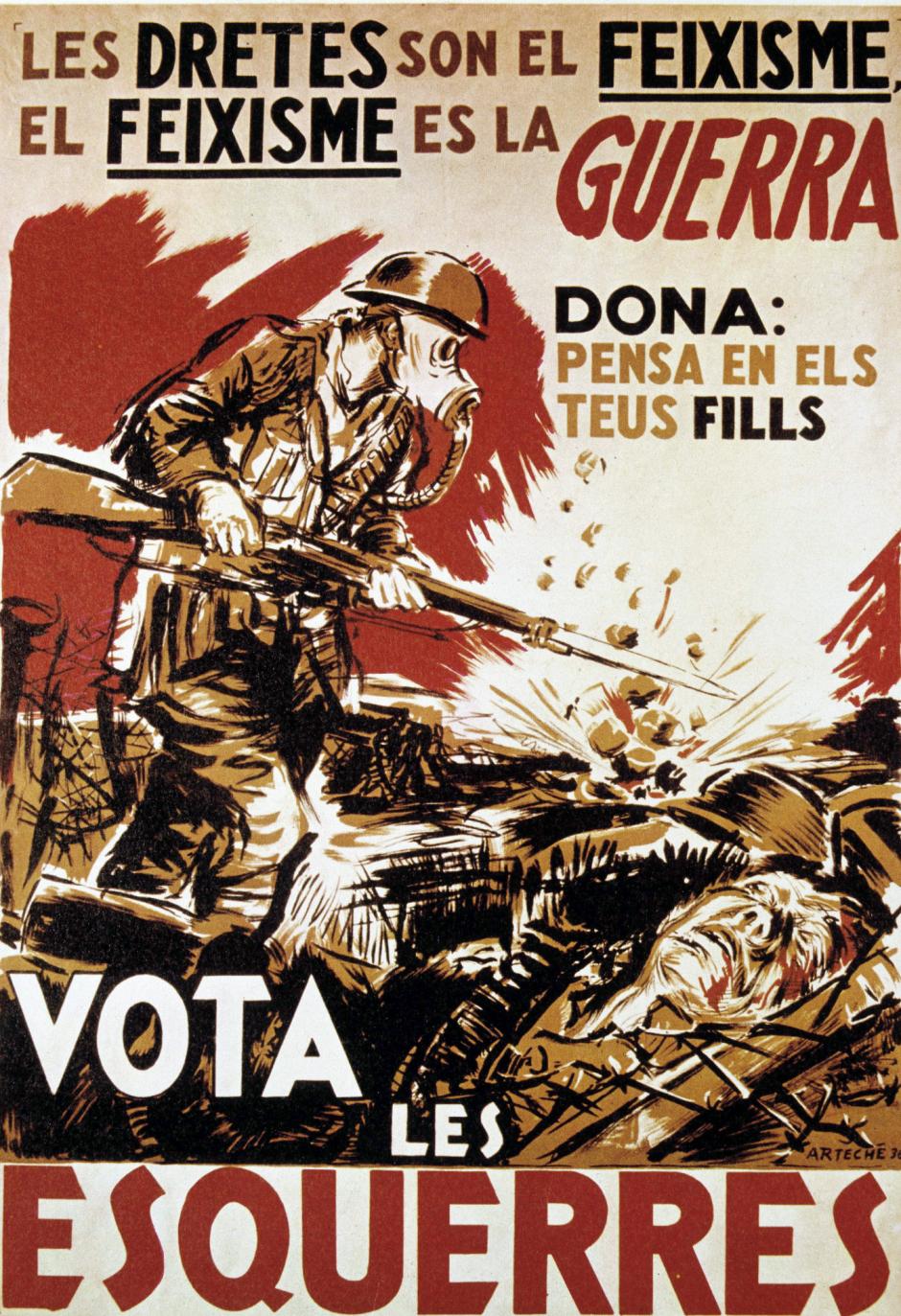 Cartel propagandístico durante la Guerra Civil. Se puede leer: 'Vota les esquerres'