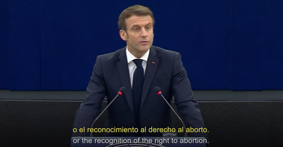 Emmanuel Macron, durante su intervención en el Parlamento Europeo el pasado 19 de enero, recogido en el vídeo de NEOS