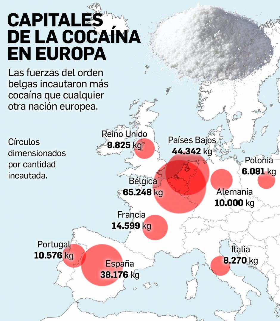 Mapa de incautaciones de cocaína en 2019