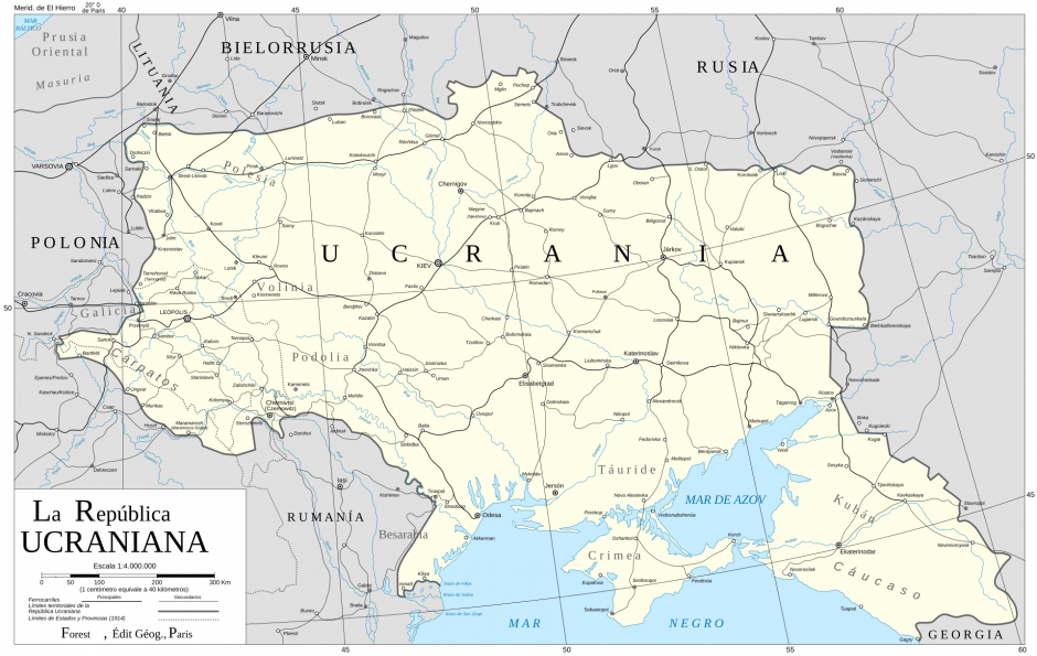 Mapa de Ucrania después de la conferencia de paz de Paris