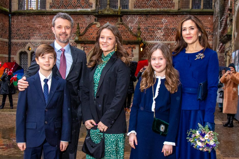 Crown Prince Frederik, Crown Princess Mary, with their children, Princess Isabella, Prince Vincent and Princess Josephine during the opening of  the special exhibition 'HRH Crown Princess Mary 1972‚Äì2022' in Hillerod