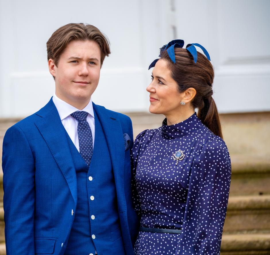 Crown Princess Mary and Princess Christian  during Prince Christian  confirmation at Fredensborg PalaceChurch in Denmark.