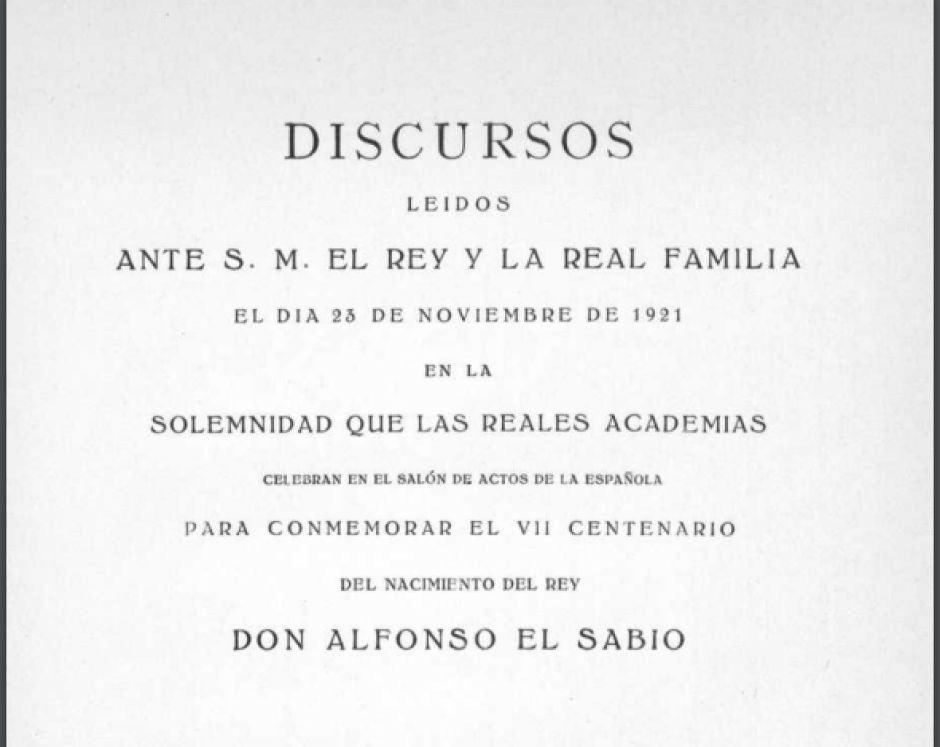 Discursos en el homenaje a Alfonso X de 1921