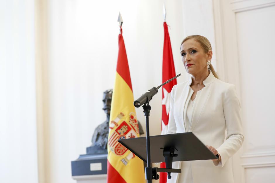 President of the Community of Madrid, Cristina Cifuentes announces her resignation in Madrid on Wednesday 25 April 2018