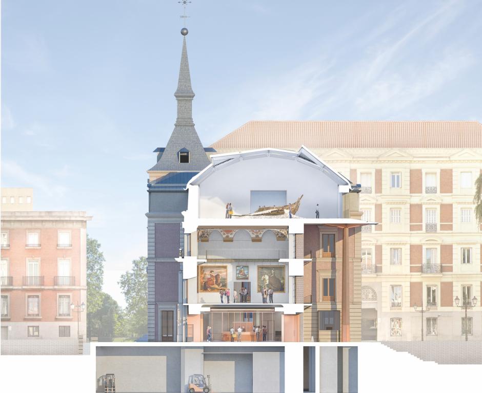 Proyecto de ejecución de rehabilitación y adecuación museística del Salón de Reinos Sección transversal U.T.E. Foster & Partners + Rubio Arquitectura