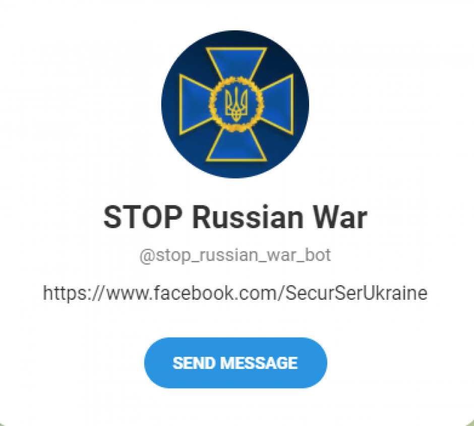 Página principal del chatbot del Gobierno de Ucrania donde delatar la posición de tropas rusas