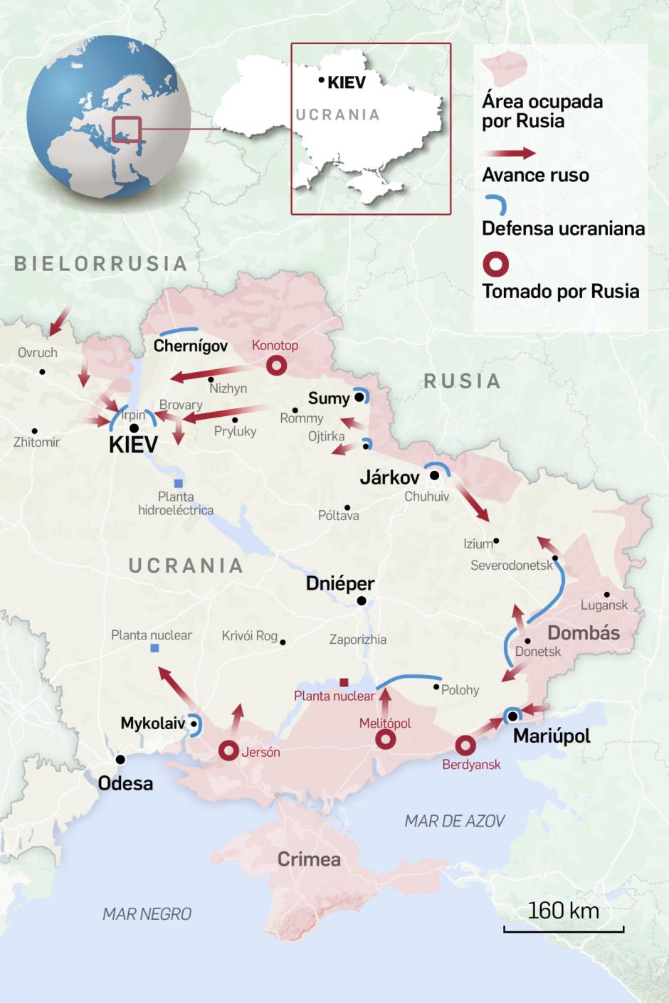 El 8 de marzo la defensa ucraniana se centra en ciudades como Kiev, Járkov y Mariúpol