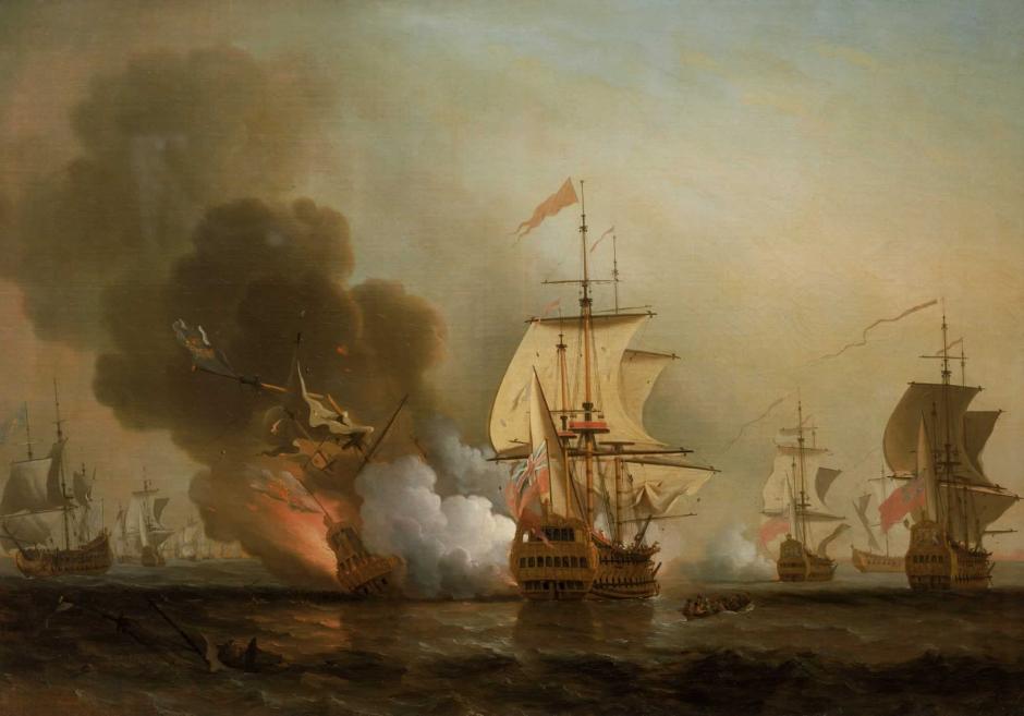 Explosión del San José. Ilustración de Samuel Scott